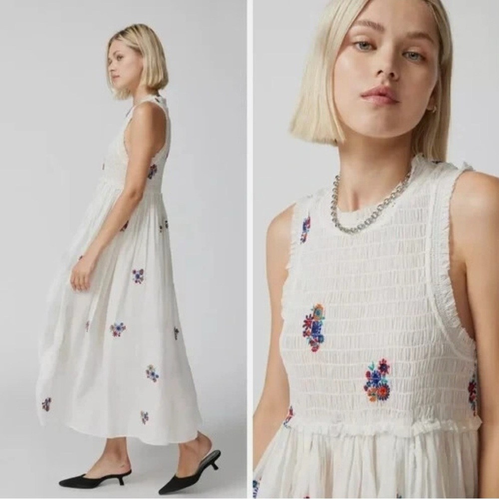 Urban Outfitters Blaine Embroidered Floral Midi Dress Gauze Lightweight
